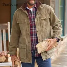 

Men Fashion Top Khaki Cargo Jackets Retro Outerwear 2021 European and American style Autumn Zip up Overcoats Mens Streetwear
