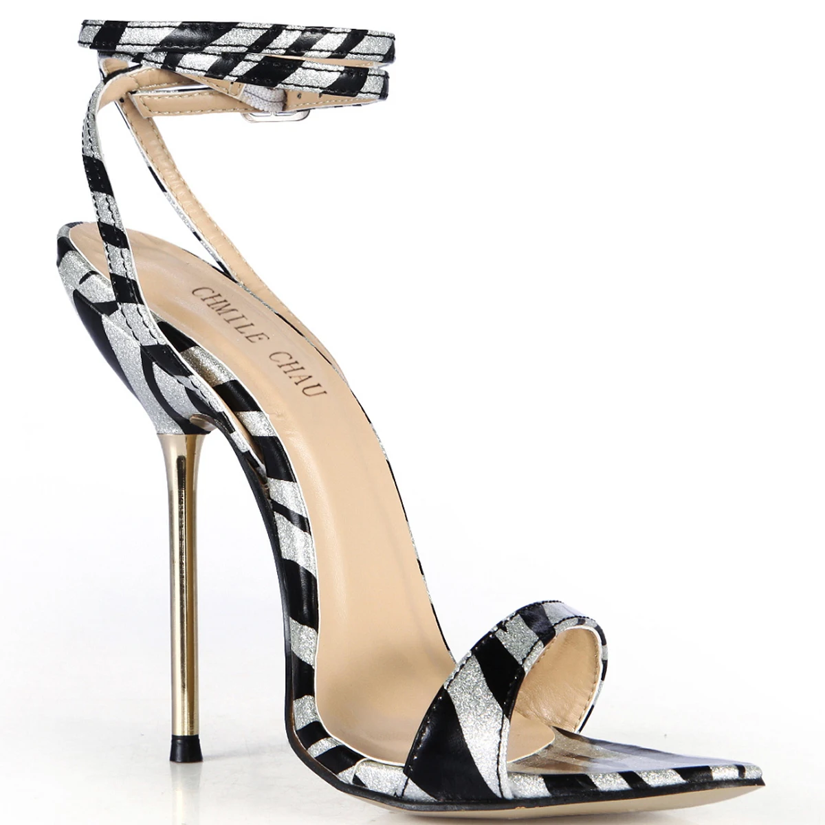 Sexy Party Ankle Strap Stiletto Women Metal Heel Sandal Damenschuhe Damensandalette Knochelriemchen Riemchensandalen YJ3845-i