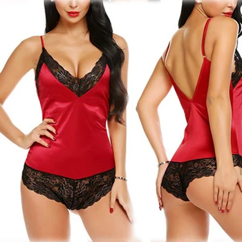 

HEFLASHOR Sexy Women Lace S-2XL Plus Size Lace Sleepwear Silk Comfortable Nightgown Sleeveless Nighty Sets Lingerie Pajama Pants