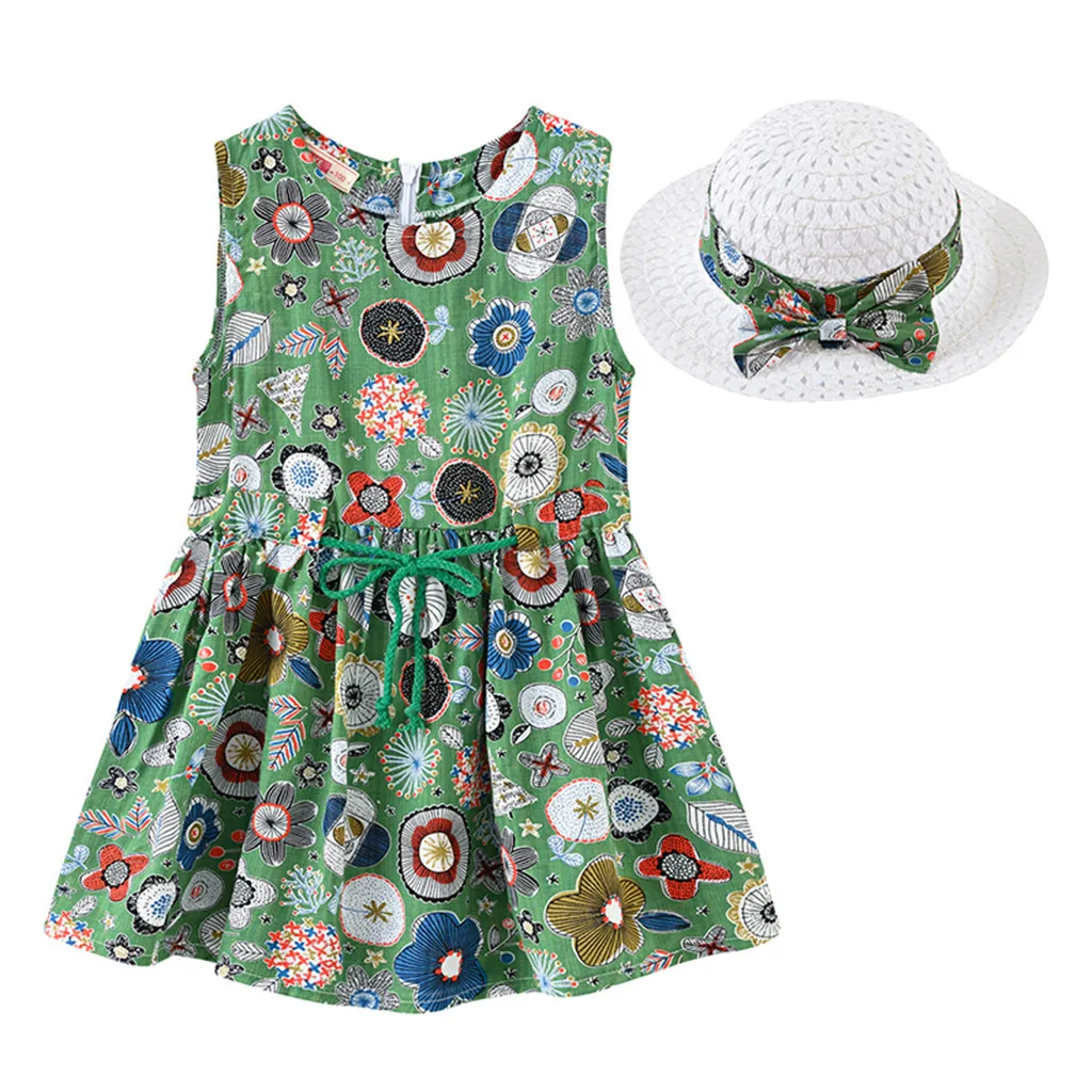 Toddler Baby Kids girls dress Floral Flowers Ruched Strap Summer Princess Dress 2-7 Years old children clothes summer #B