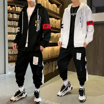

Streetwear Letter Printed Tracksuit Hooded Men Set 2020 Autumn Two Piece Set Men Soft Big Size 5XL Zipper Hood Jacket Tracksuit