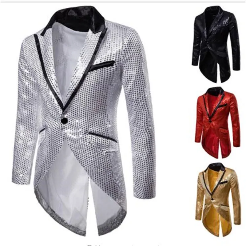 Мужская обтягивающая модель блесток фрак | осень Фирменная новинка мужской длинный рукав короткое приталенное пальто человек вечерние/клуб/свадьба костюм Блейзер Куртка
