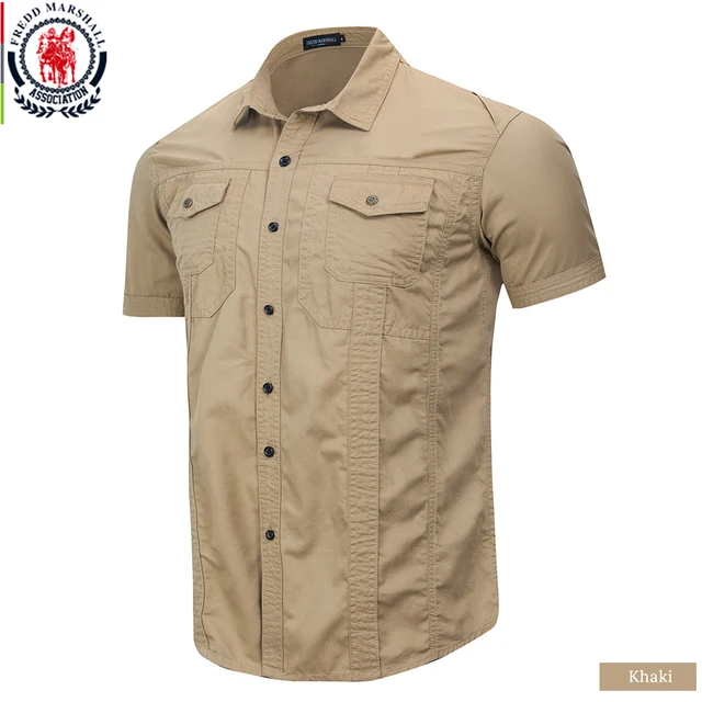 denim shirt khaki shorts