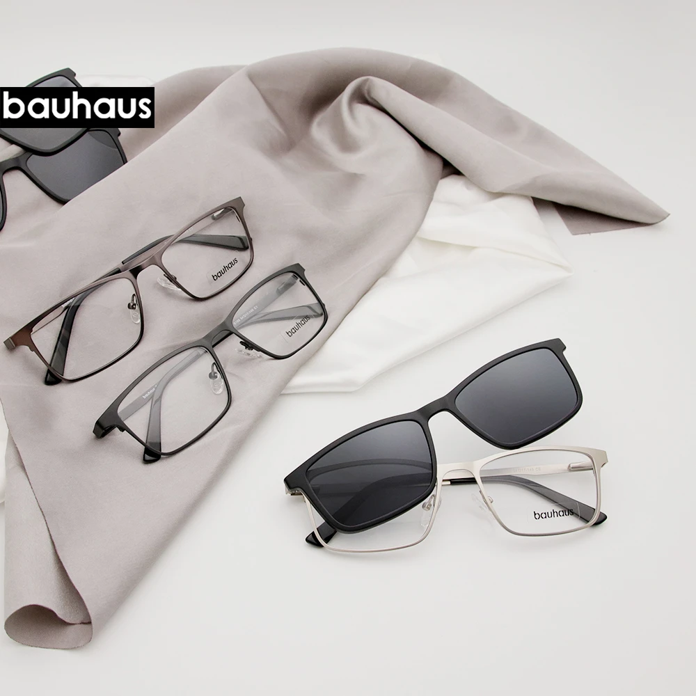 X105 Bauhaus imán gafas de sol Clip en marco óptico de metal hombres polarizado personalizado prescripción miopía|De hombres gafas de Marcos| - AliExpress