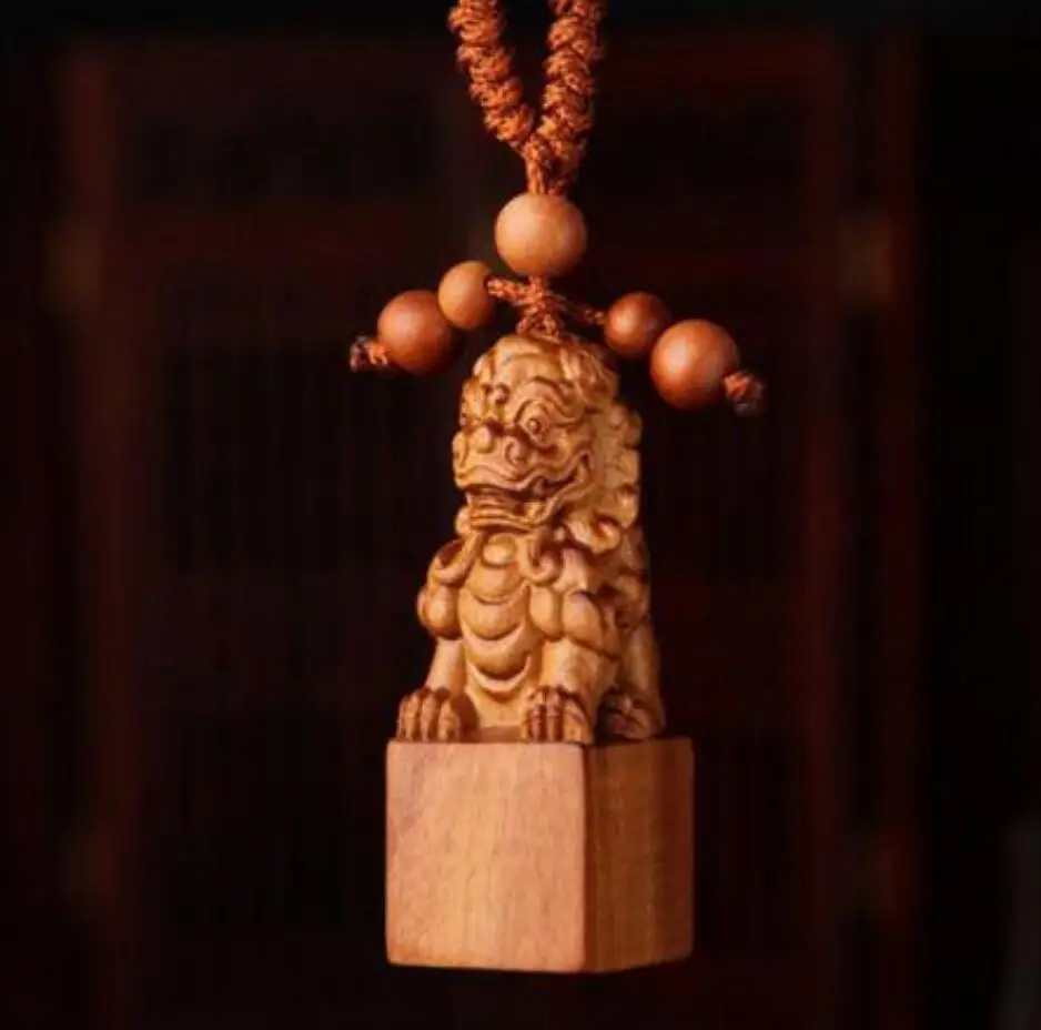 Медная Статуя деревянная 3D резная Китайская Льва ФОО собака скульптура подвеска