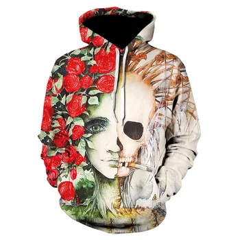 

New printed men's and women's casual long-sleeved turtleneck jerseys stylish individual skull print hoodies