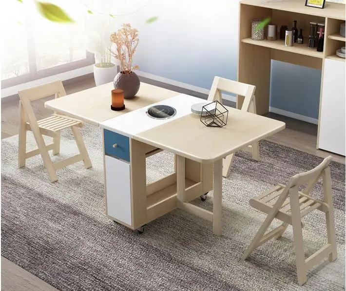 Functional storage folding dining table and chair combination simple Nordic small family dining table