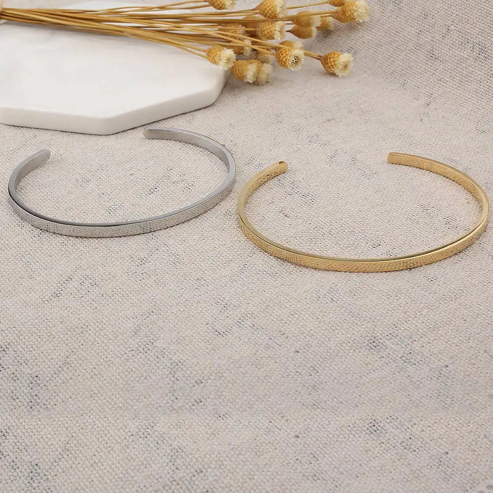 2018 New FINE4U B017 316L Stainless Steel Cuff Bangle & Bracelet Gold/Steel Color Open Bangle Bracelet For Men Women Unisex Gift