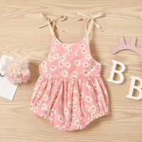 0-24M Newborn Baby Girl Romper Lace Up Sleeveless Jumpsuit Daisy Print Cotton Overalls Baby Girl Summer Outfits Clothes 3