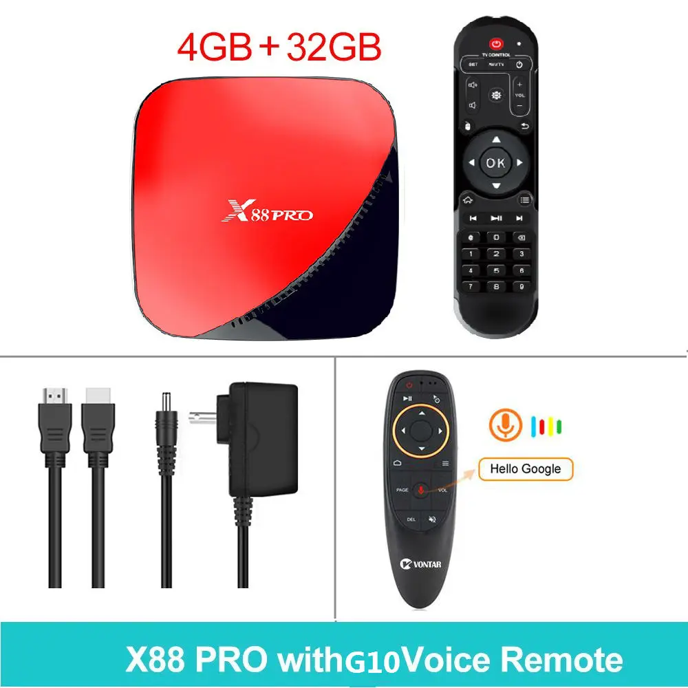 4GB32GB Voice Remote X88 pro Android 9,0 Smart tv Box 4 Гб ram 64 Гб ROMA 128 Гб Rockchip RK3318 5G Wifi 4K HD телеприставка медиа-проигрыватель google YouTube - Цвет: 4GB32GB Voice Remote