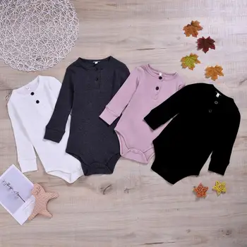 

Newborn Baby Girl Boy Ruffles Romper Solid Color Crew Neck Jumpsuit Baby Girls Long Sleeve Princess Romper Outfit Clothes 0-24M
