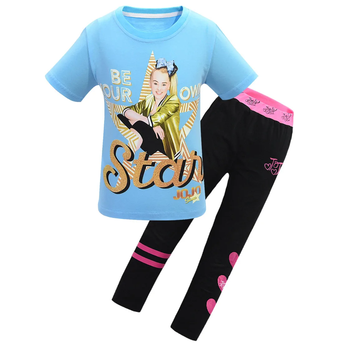 JOJO Siwa/Лидер продаж, летние короткие топы для девочек+ леггинсы, штаны, одежда футболка маскарадный костюм для девочек Детские костюмы из 2 предметов