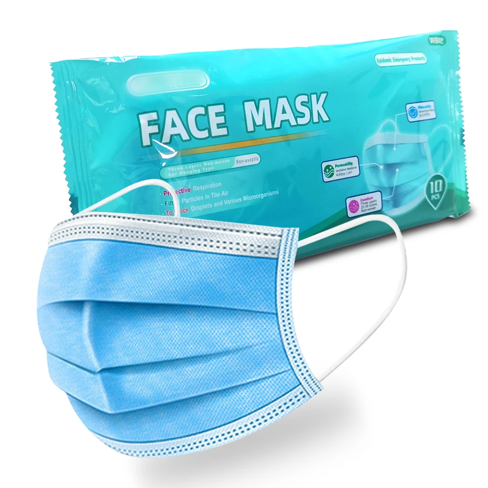 

10Pcs Personal disposable Protective Mask 2 Non Woven 1 Meltblown cloth Dustproof Maldehyde Prevent Face Earloop Mask