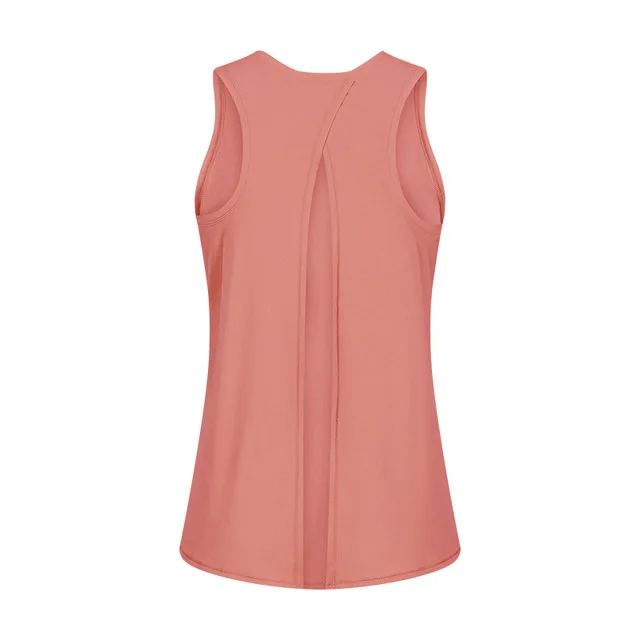 Solid Color Fitness Women Tank Top Back Strap Yoga Shirt Vest Loose-fitting Blouse Gym Clothe Breathable Quick-drying Sportswear Warm Red Brown