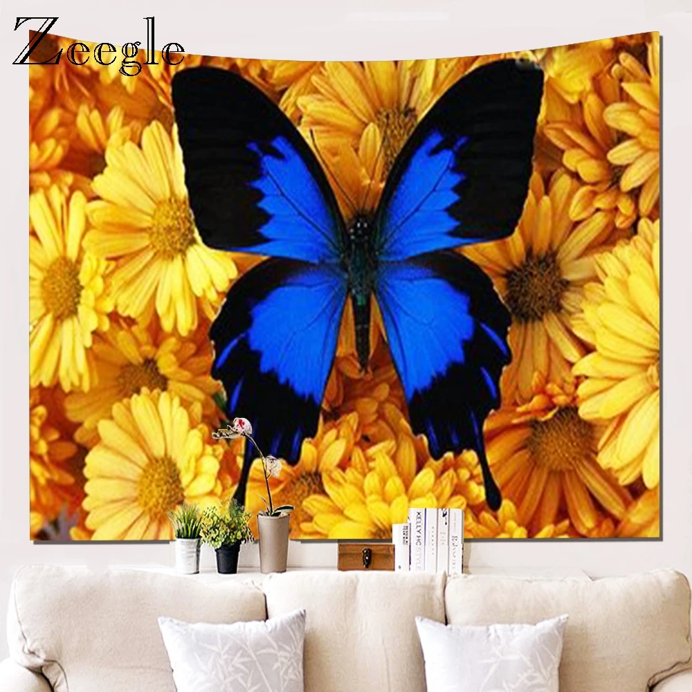 Zeegle Wall Hanging Tapestry Home Office Living Room Tapestry Outdoor Beach Towel Picnic Blanket Butterfly Printd Wall Tapestry