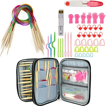 

Bamboo Circular Knitting Needles Set Plastic Cable 60cm Knitting Needles and Sewing Accessories DIY Weave Craft Tools With Bag
