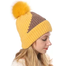 Женская Зимняя кепка, кепка с помпонами, цветные вязаные шапочки, Толстая теплая Женская модная кепка, 6 цветов