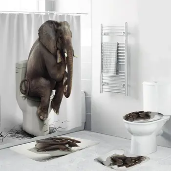 

4PCS/Set Elephant Shower Curtain Bath Curtain Waterproof Polyester