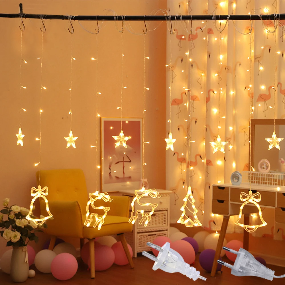 

2.5M Led Christmas paragraph/Sika deer/Star/Bell Fairy fairy string curtain lights for Wedding home garden party Holiday decor