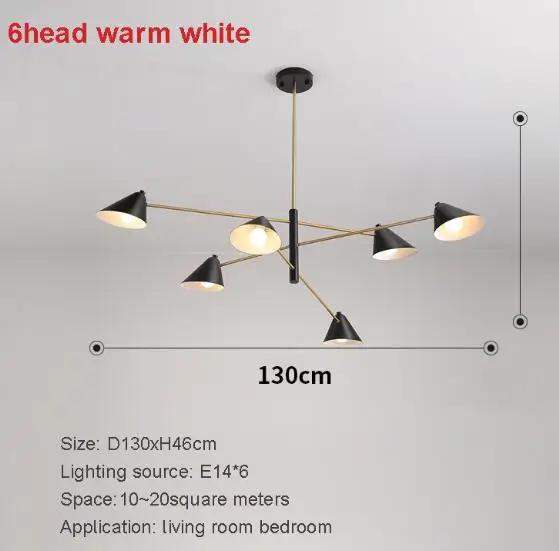 Современная металлическая люстра освещение для гостиной Ретро Лофт подвесные светильники винтажная люстра/подвеска черная лампа светильник - Цвет абажура: 6head warm white