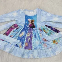 Милое платье с длинными рукавами и рюшами для маленьких девочек; Платье До Колена с поясом; платье в стиле пэчворк из фильма для маленьких детей