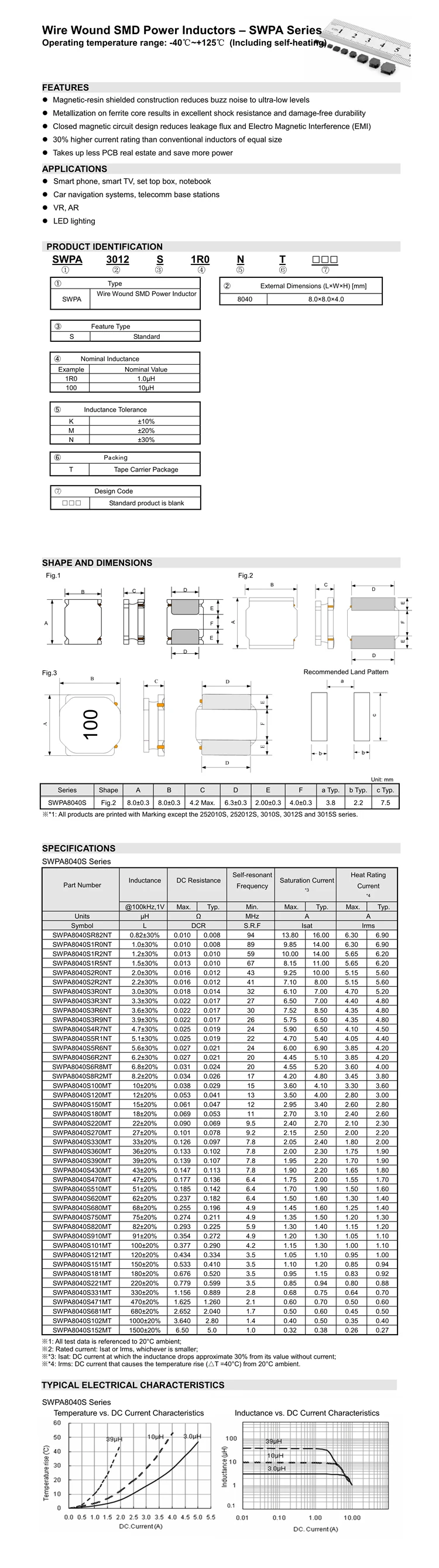 10 шт./лот Силовые индукторы SMD 8040 2.2UH 3.3UH 4.7UH 6.8UH 10UH 22UH 33UH 47UH 68UH 100UH 150UH 220UH 330UH