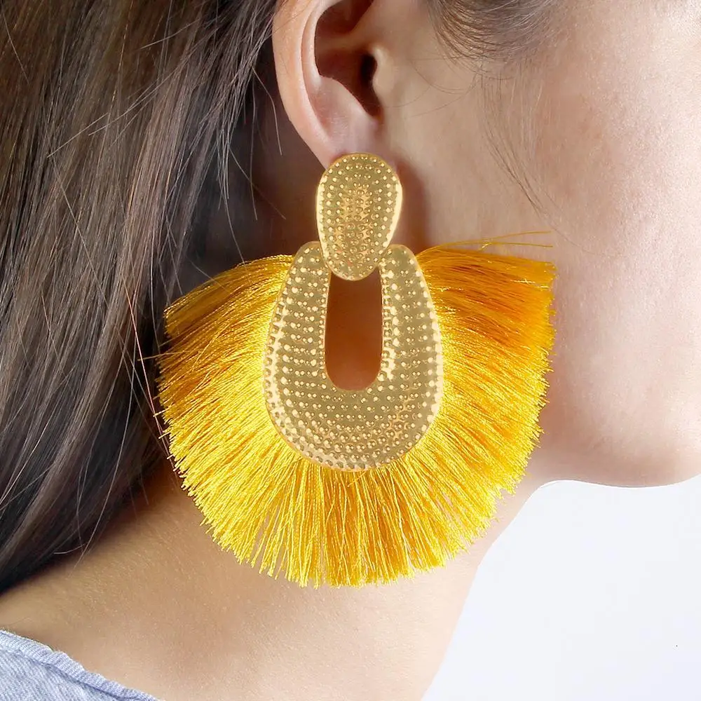 Personality Women Big Tassel Drop Earrings Colorful Bohemia Dangle Earring Fashion Jewelry Ear Drop Special Design Gift CS28