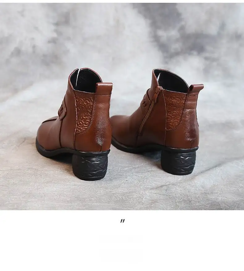 GKTINOO Winter Shoes Women Boots Fashion Elegant Embossed Genuine Leather Boots Side Zipper Thick with High Heels 5cm