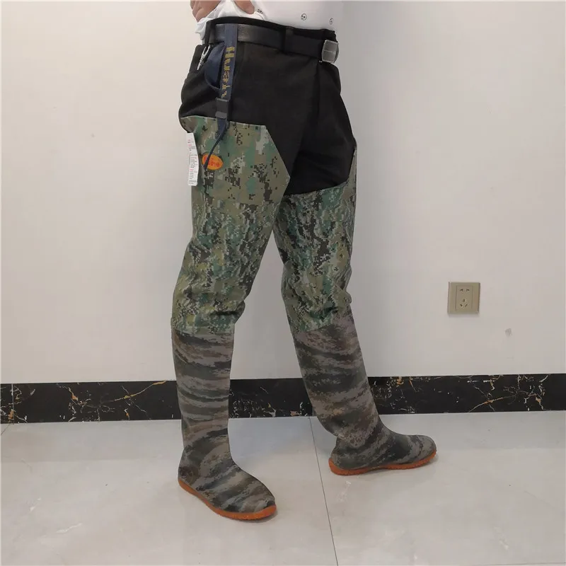 Forest Digital Camouflage Color Thigh Height Fishing Waders Non-Slip Waterproof Wade Boots Shoes Suitable For Fishing Pond Beach