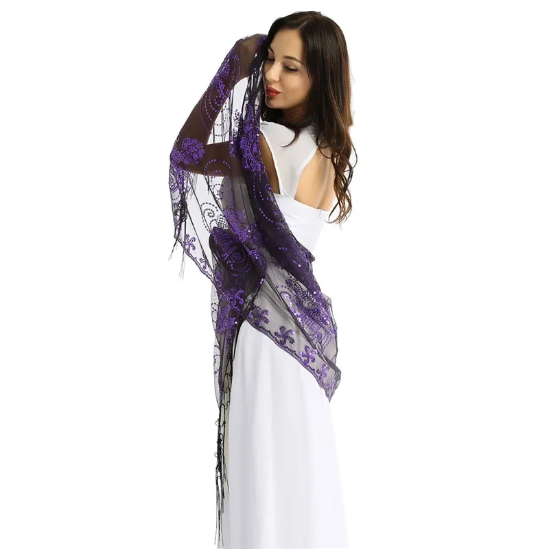 Женский Ретро винтажный шарф 1920 s, блестящий шарф, сетка, блестящий цветок, отделка, свадебное платье, накидка с бахромой, шаль для вечеринки
