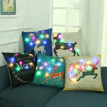 

Christmas Living Room Cushion Case Hallowen Pillow Sofa Pillow Case with LED Lights Pillowcase for Home Christmas Decorations