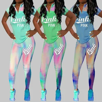 

New 2020 Fashion Spring Letter Pink Print Tracksuit Women Casual Outfits Two Piece Set Pants Suits Plus Size Clothing Sets XXL