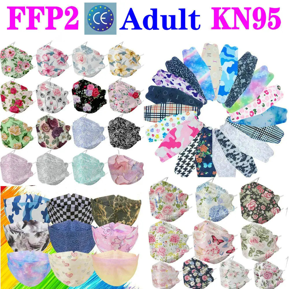 KN95 FFP2 CE 60 Unique Print Beauty Fish Mask Protective Respirator Dustproof Anti-Fog Adult