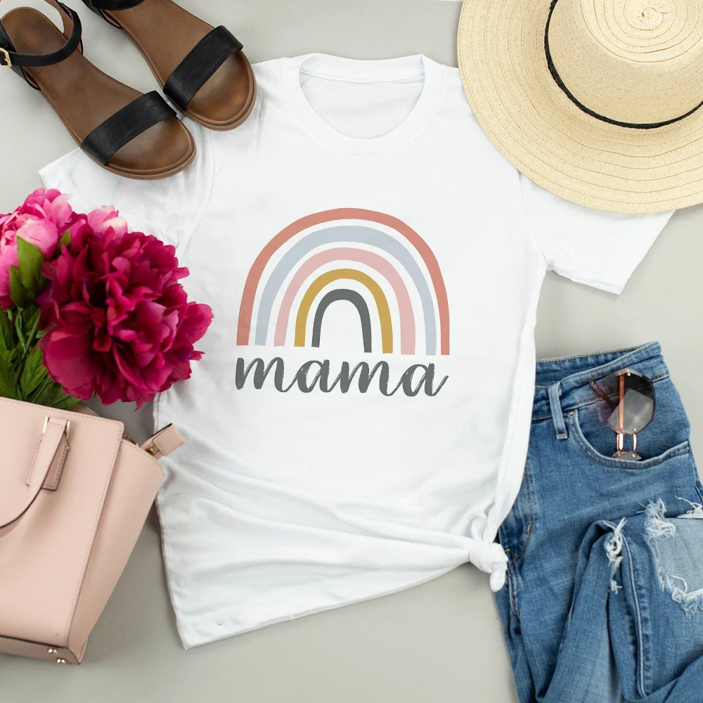 Женские футболки с коротким рукавом и графическим принтом Rainbow Mama винтажные Harajuku