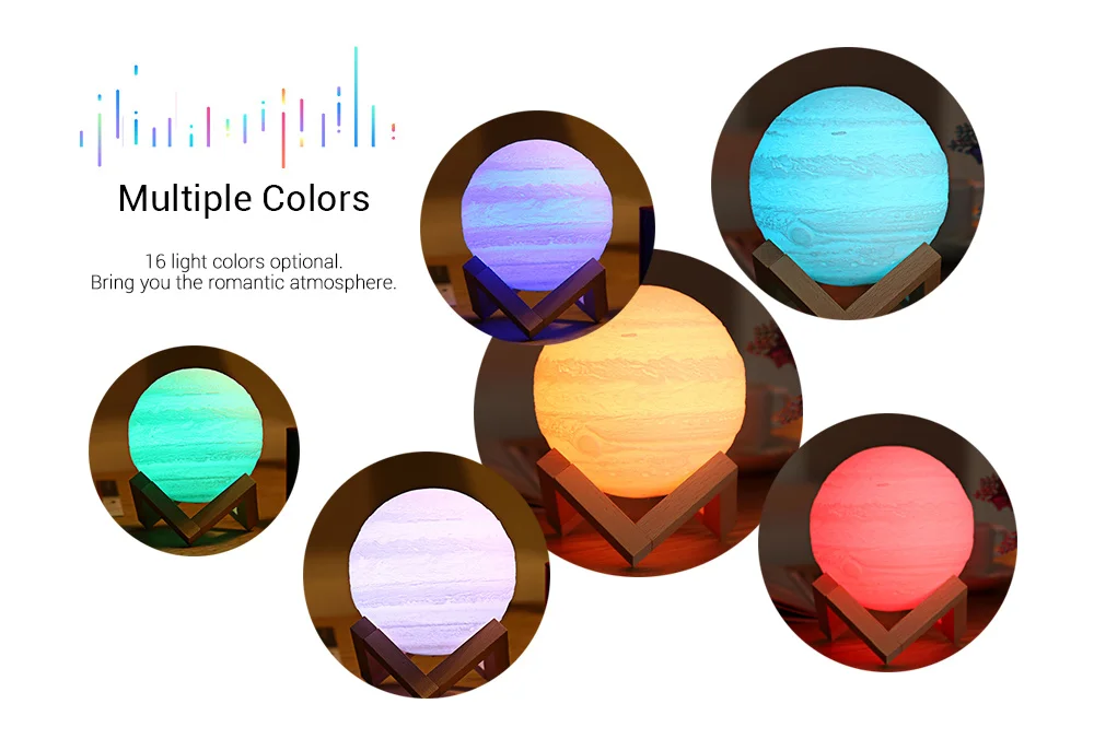3D Printing Planet Light Night Lamp Remote Control for Bedroom Office