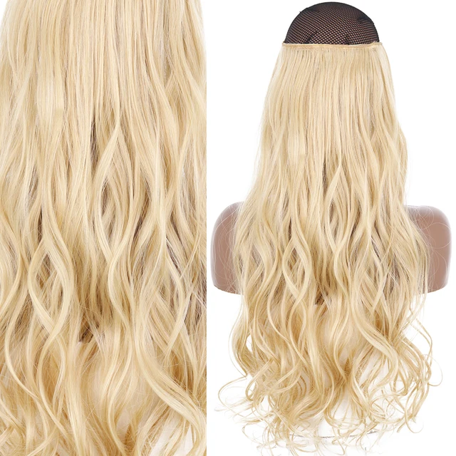 Synthetic No Clip Invisible Wire Hair Extensions Straight Natural Black Blonde One Piece False Hairpiece Halo Hair Extension J-27-613