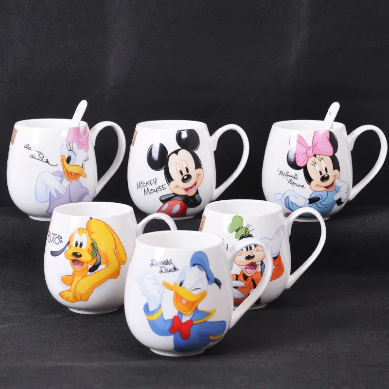 Pooh dos Desenhos Copo de Água Cerâmica com Alça Caneca de Leite de Café Copos de Escritório em Casa Presente da Menina para Mulheres Disney Mickey Minnie Winnie Animados 500ml 4 High Quality Mamãe e Bebê