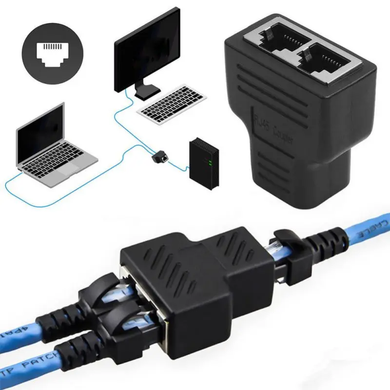 Разветвитель RJ45 адаптер 1-2 способа двойной женский порт CAT5/2020 LAN Ethernet-Кабель