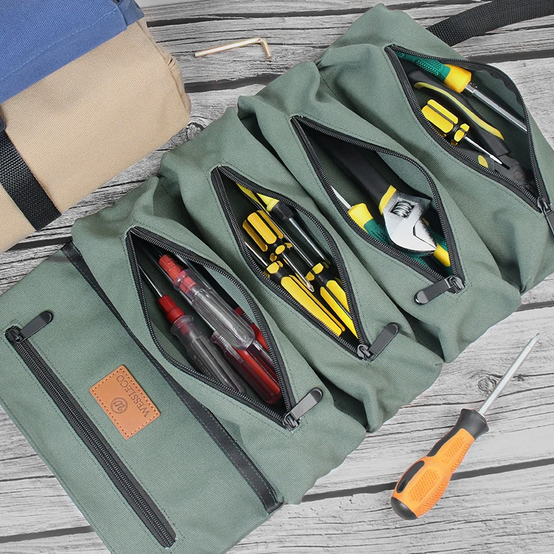 electrician tool bag Waterproof Roll Up Tool Bag Multi-Purpose Canvas Tool Pouch Wrench Organizer Durable Small Shoulder Hanging Zipper Carrier Tote top tool chest