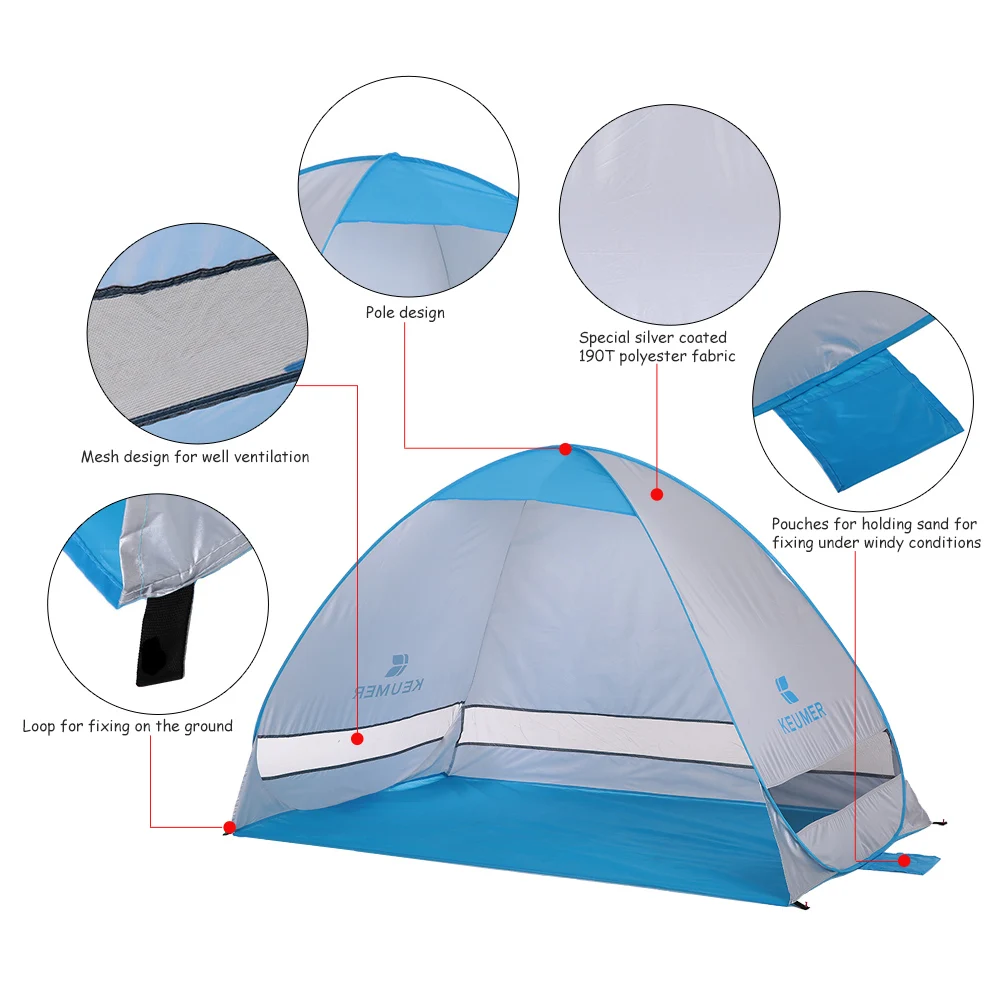 Outdoor Automatic Tent Instant Pop up Camping Tent Portable Travel Beach Tent Anti UV Shelter Fishing Hiking Picnic Silver X88B 2