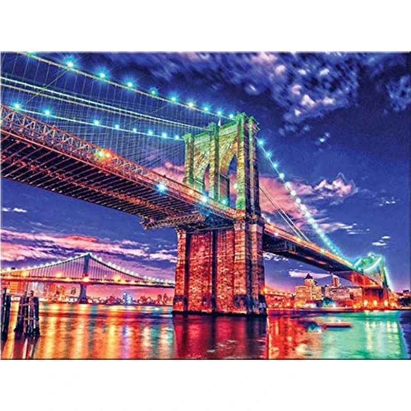 LIPHISFUN Full Round London Full Square Diamond embroidery Cross stitch Bridge Castle DIY 3D Diamond painting Scenery City Night - Цвет: 2