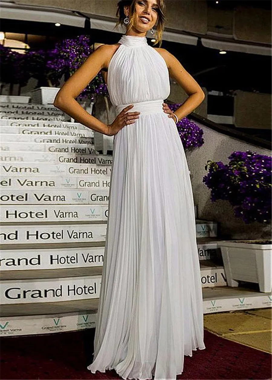 Flowing-Chiffon-Halter-Neckline-A-Line-Wedding-Dresses-Open-Back-Floor-Length-Ruched-Waistline-Bridal-Dress (2)