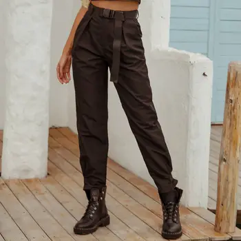 

2020 New High Waist Pant Women's High Street Style Slim Pants Overalls Belt High Waist Slim Retro Women's Pants Haren Pant
