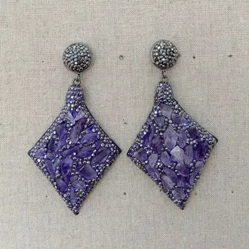 

Amethyst Rough Black Crystal Pave Stud Earrings