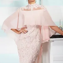 Розовое платье для матери невесты, шифоновое кружевное платье до колена с высоким воротником, украшенное бусинами, короткие платья для матери на свадьбу