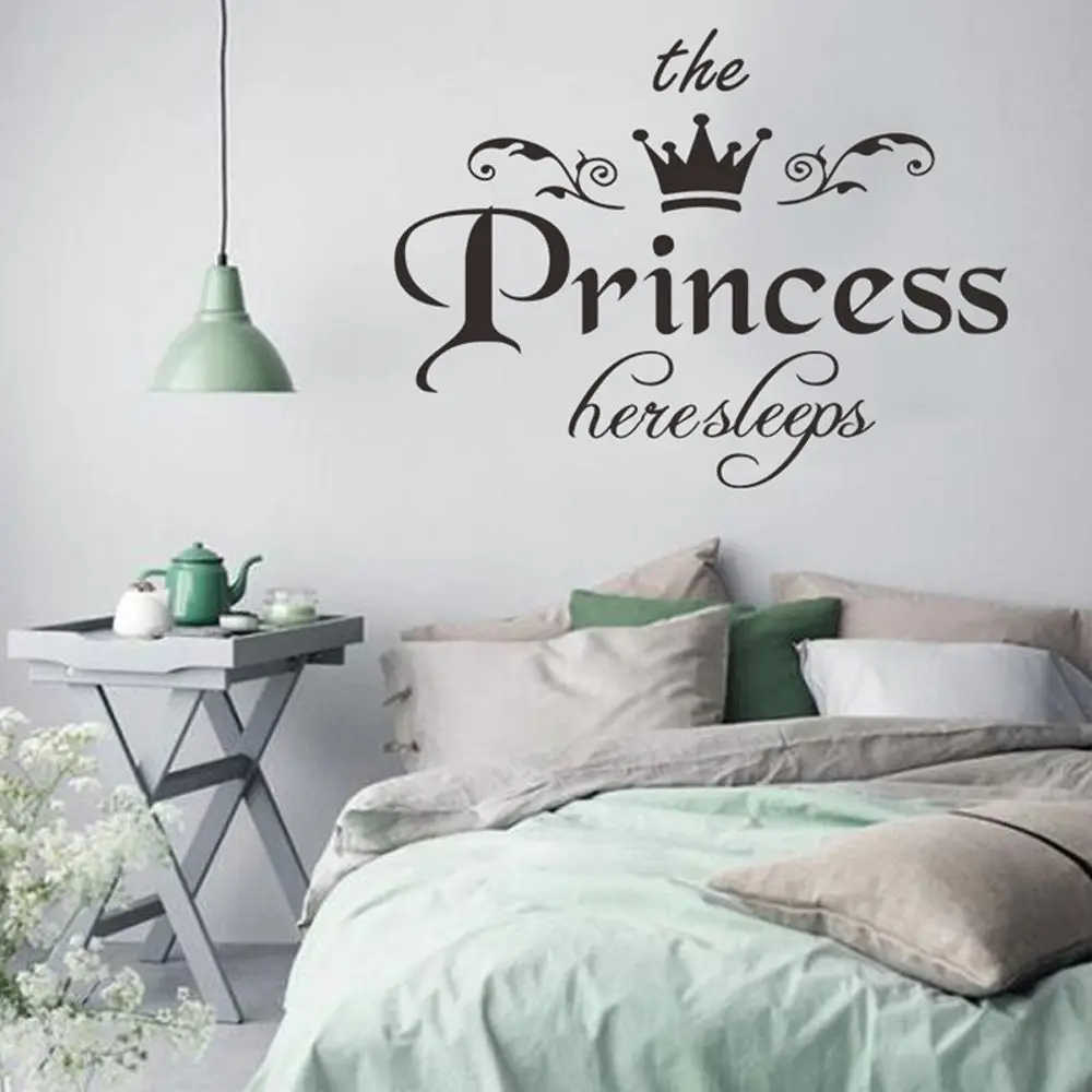 

1PC Wall Stickers The Princess Sleep Here Crown Wall Decal for Girls Kids Living Room Removable DIY Art Decal Home Decoration