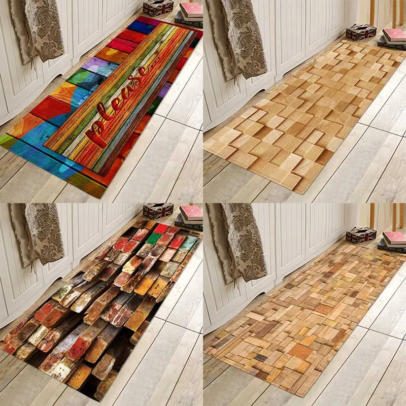 

Wood block, wood type flannel printing home Anti-Slip absorbent floor pad Floor mat