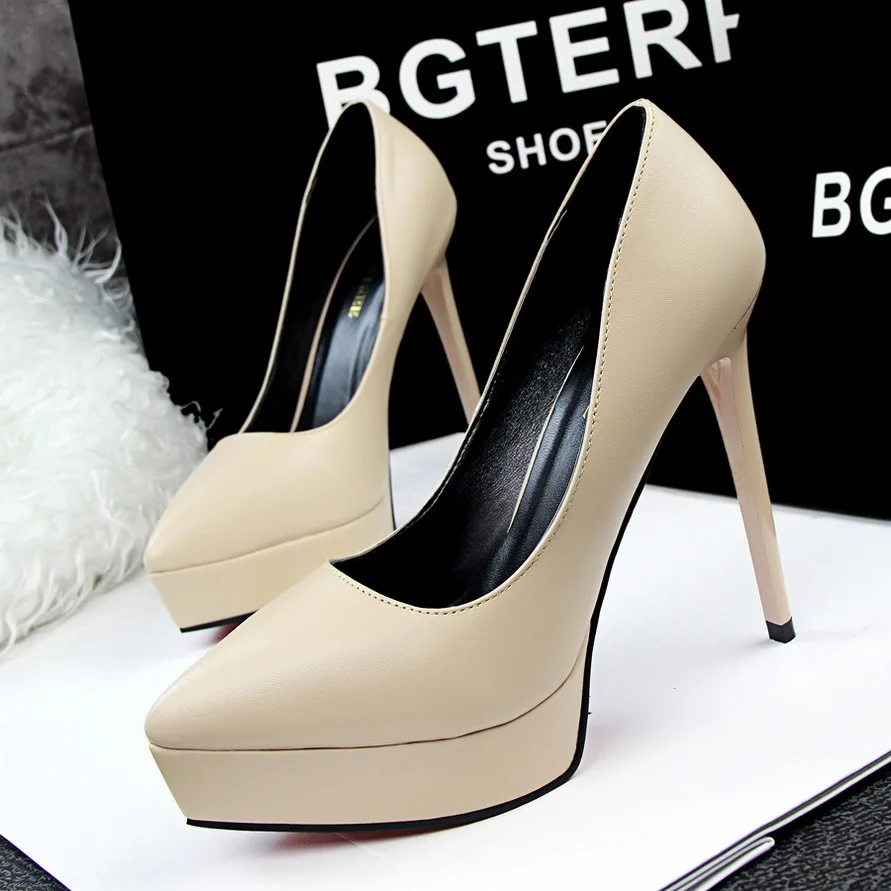 

2019 Spring/autumn Solid Women Pumps Pointed Toe Thin Heels Soles Catwalk Nightclub Sexy Stiletto Office High heel Pump B11-86