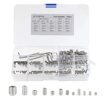 

240 Pcs Screw Hex Head Allen Screw Set M3 M4 M5 M6 M8 with Small Allen Key Wrench Stainless Steel Assortment Fasteners Kits