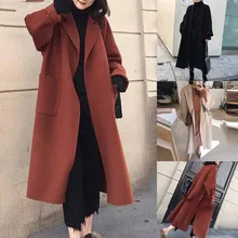 Manteau femme abrigo mujer шерстяное пальто для женщин размера плюс с длинным рукавом на каждый день с карманом на поясе вязаная верхняя одежда зимнее пальто для женщин casaco